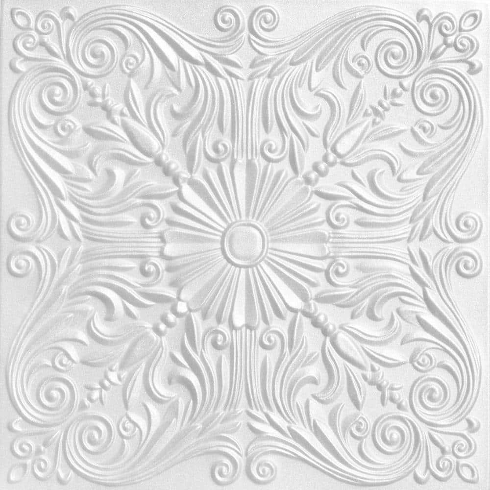 A La Maison Ceilings Spanish Silver Plain White 1.6 ft. x 1.6 ft. Glue Up Foam Ceiling Tile (384 sq. ft. / Case)