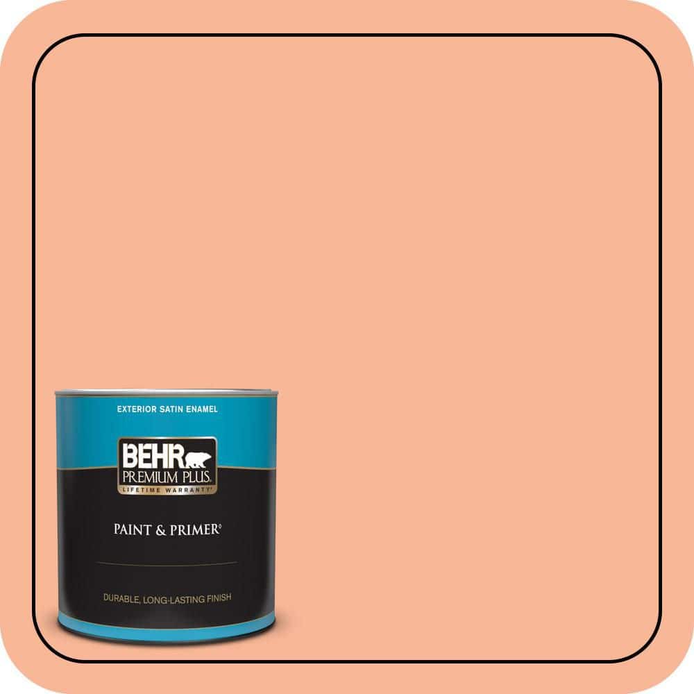 BEHR PREMIUM PLUS 1 qt. #P190-3 Melon Sorbet Satin Enamel Exterior Paint & Primer (1)
