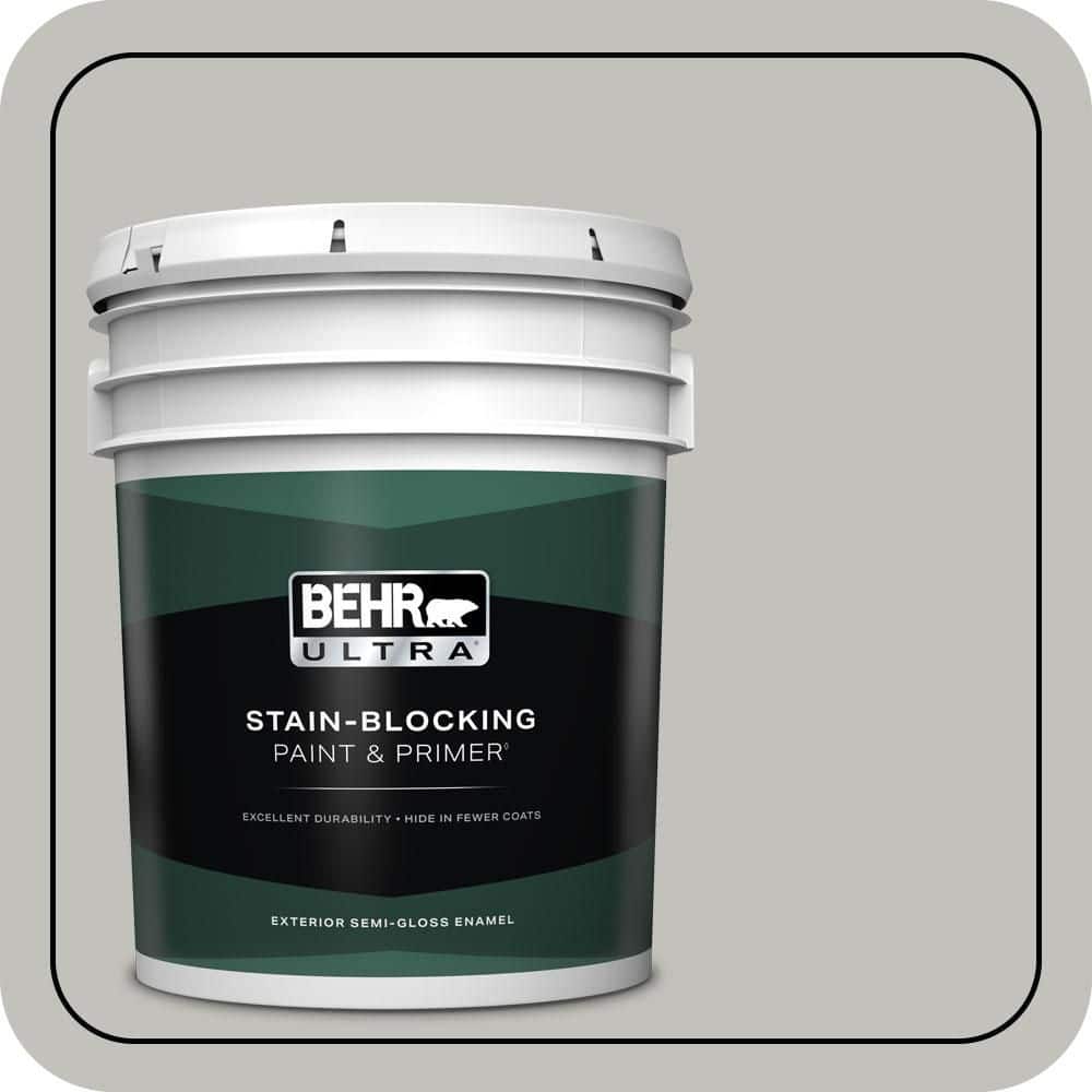 BEHR ULTRA 5 gal. #QE-50 Gull Gray Semi-Gloss Enamel Exterior Paint & Primer
