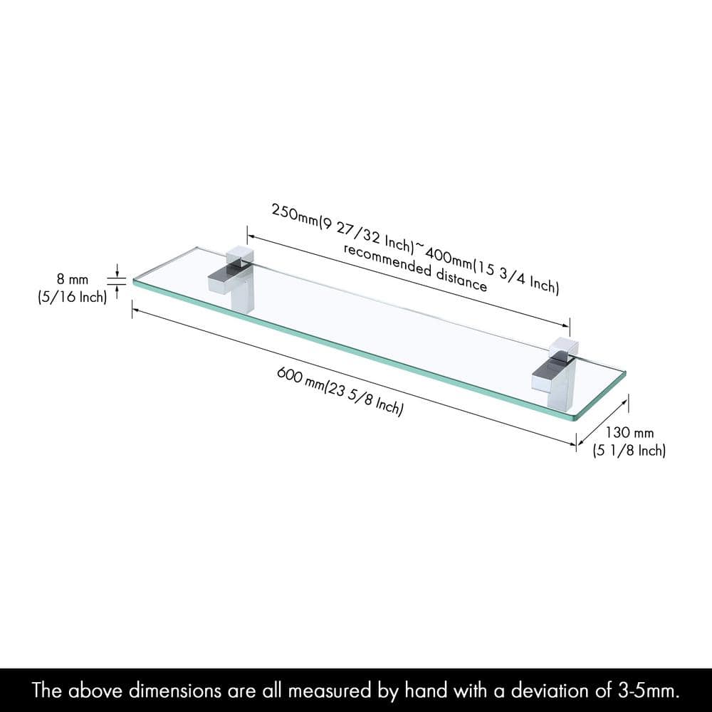 KES 2 Pack 24 in. W x 4 in. H x 5 in. D Bathroom Aluminum Tempered Glass Shelf Rectangular with Polished Chrome Bracket (3)