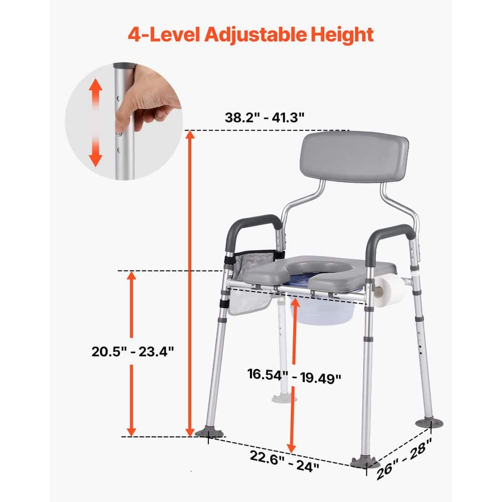 SVOPES 4-in-1 Bedside Commode Chair, Portable Toilet with Padded Seat, 500 lbs. Capacity, Removable 5L Bucket,Toilet Seat (3)