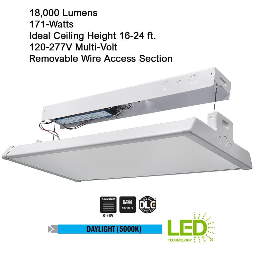 Commercial Electric 1-Pack 2 ft. 18000 Lumens 171-Watts Integrated LED High Bay Light 120-277V 5000K Daylight Dimmable Garage Light (3)