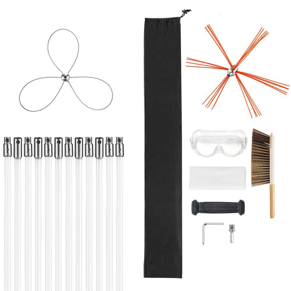 SKYSHALO Chimney Sweep Kit, 8-Piece Cleaning Tool, 39 ft. Length, Cleaner Sweeper with Dual Brush Heads & Bristle Replacements (1)