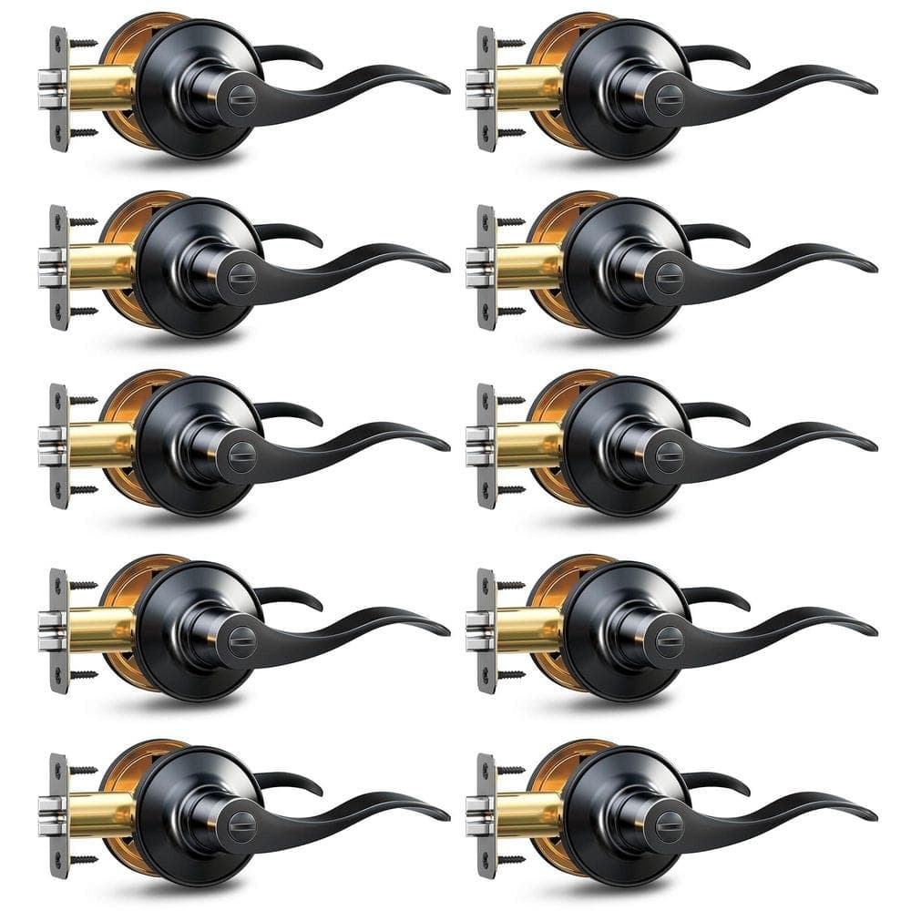 Wudkey 10-Piece Bath Hardware Set Included Privacy Door Levers in Black, Wave Style Interior Door Knobs for Bathroom (1)