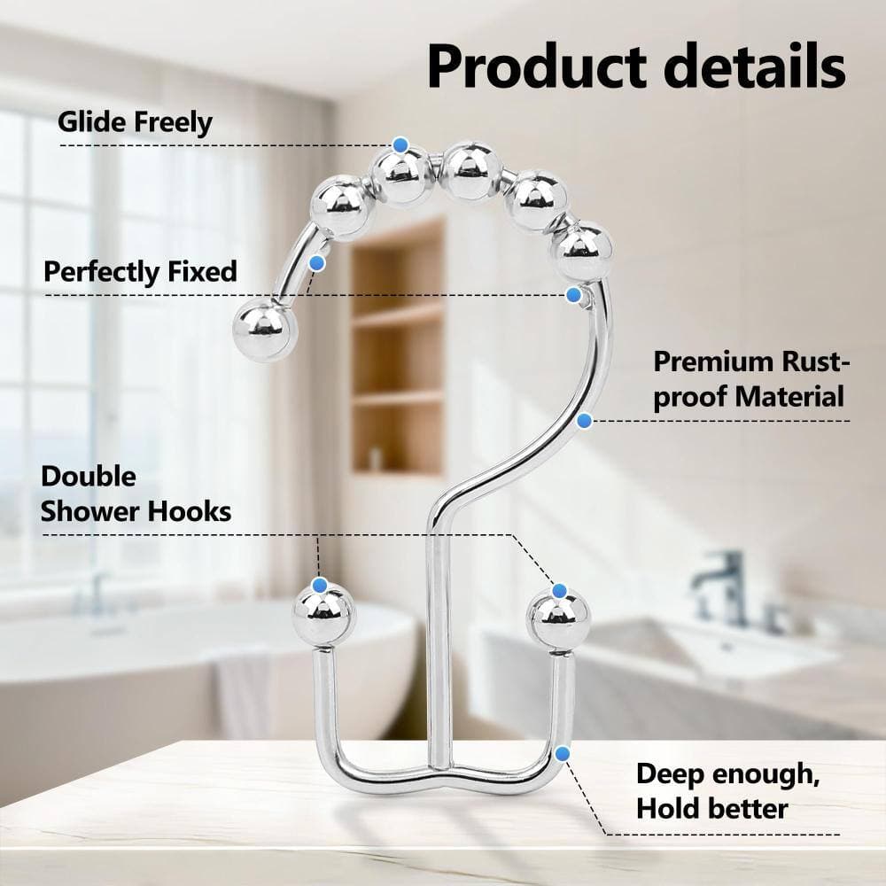 Unbranded 12-Pack Metal 5-Bead Double Shower Curtain Rings Rust-Resistant Anti-Drop for Bathroom Rods in Chrome (3)