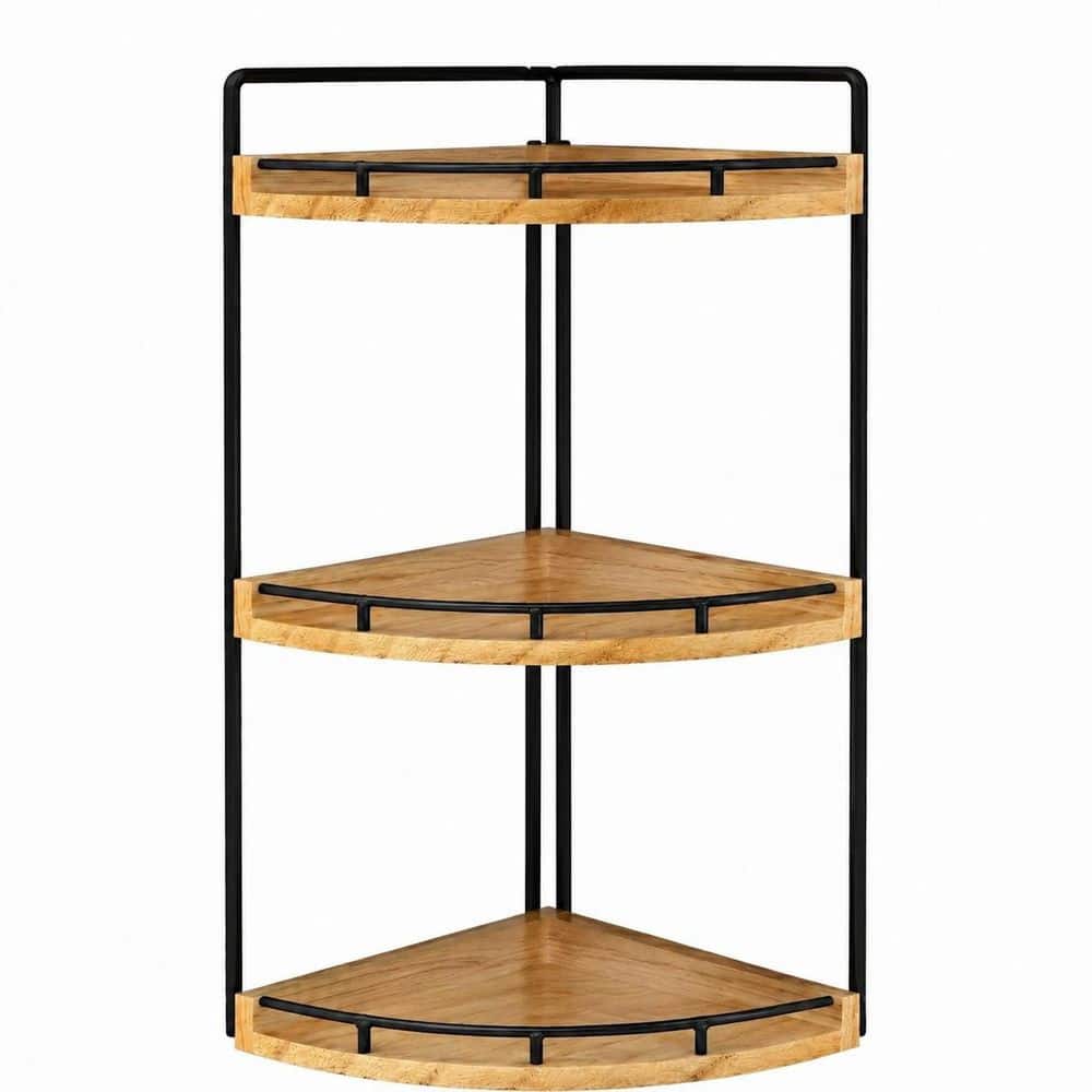 KHKFY 3-Tier Rustic Brown Wood and Iron Corner Shelf Organizer for Bathroom Vanity or Kitchen Counter 7.7 x (1)