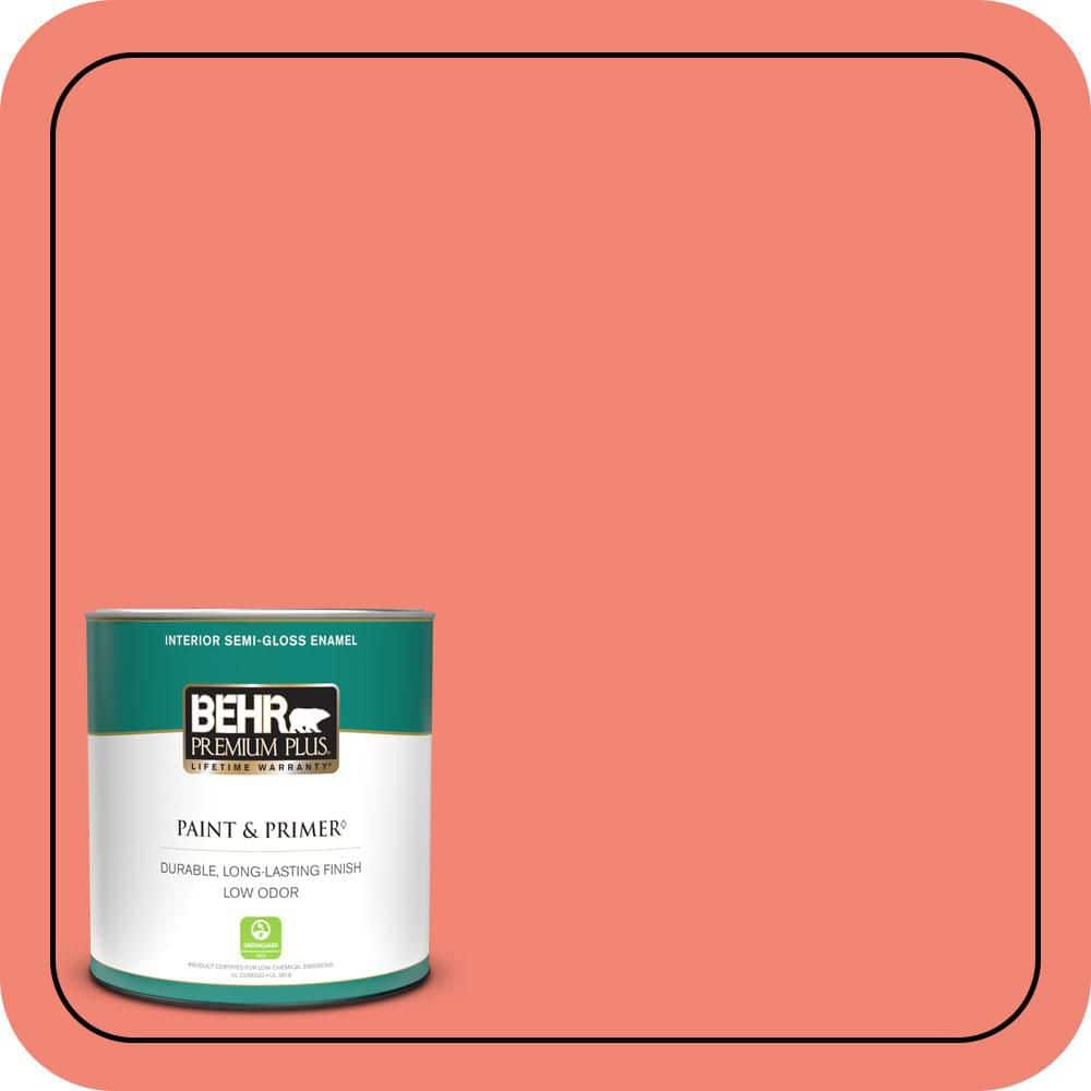BEHR PREMIUM PLUS 1 qt. #T16-07 Coralette Semi-Gloss Enamel Low Odor Interior Paint & Primer