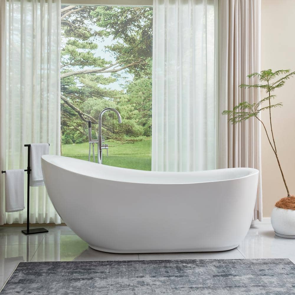 Vanity Art Belfort 71 in. x 34.6 in. Acrylic Flatbottom Freestanding Soaking Bathtub with Left Drain in White/Polished Chrome (1)