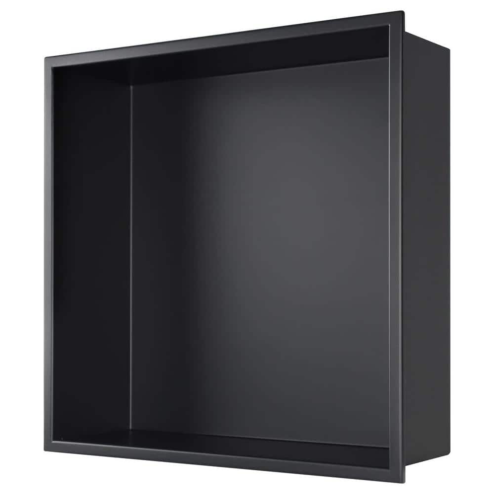 BWE 12 in. W x 12 in. H x 4 in. D 18-Gauge Stainless Steel Bathroom Wall Shower Niche Standard Single Niche in Matte Black (1)