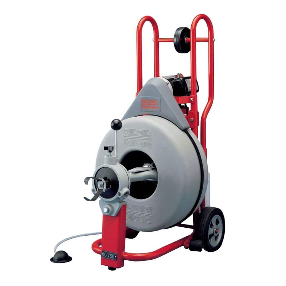RIDGID K-750 Drain-Cleaning Machine with C-27 5⁄8 in. x 75 ft. IC Cable, Cutter Tips, Retrieving Auger, and Gloves