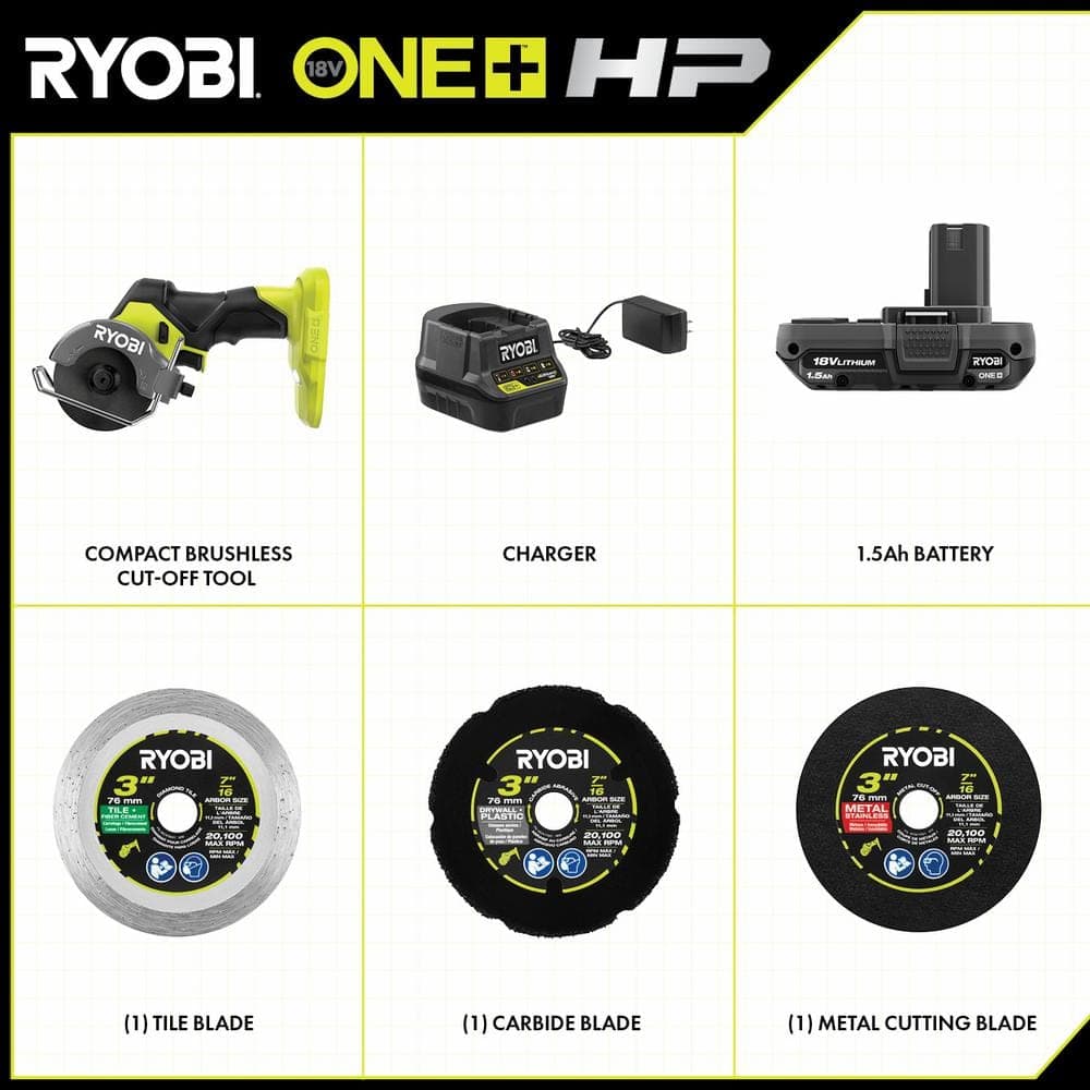 RYOBI ONE+ HP 18V Brushless Cordless Compact Cut-Off Tool Kit with Compact Battery and 18V Charger (2)