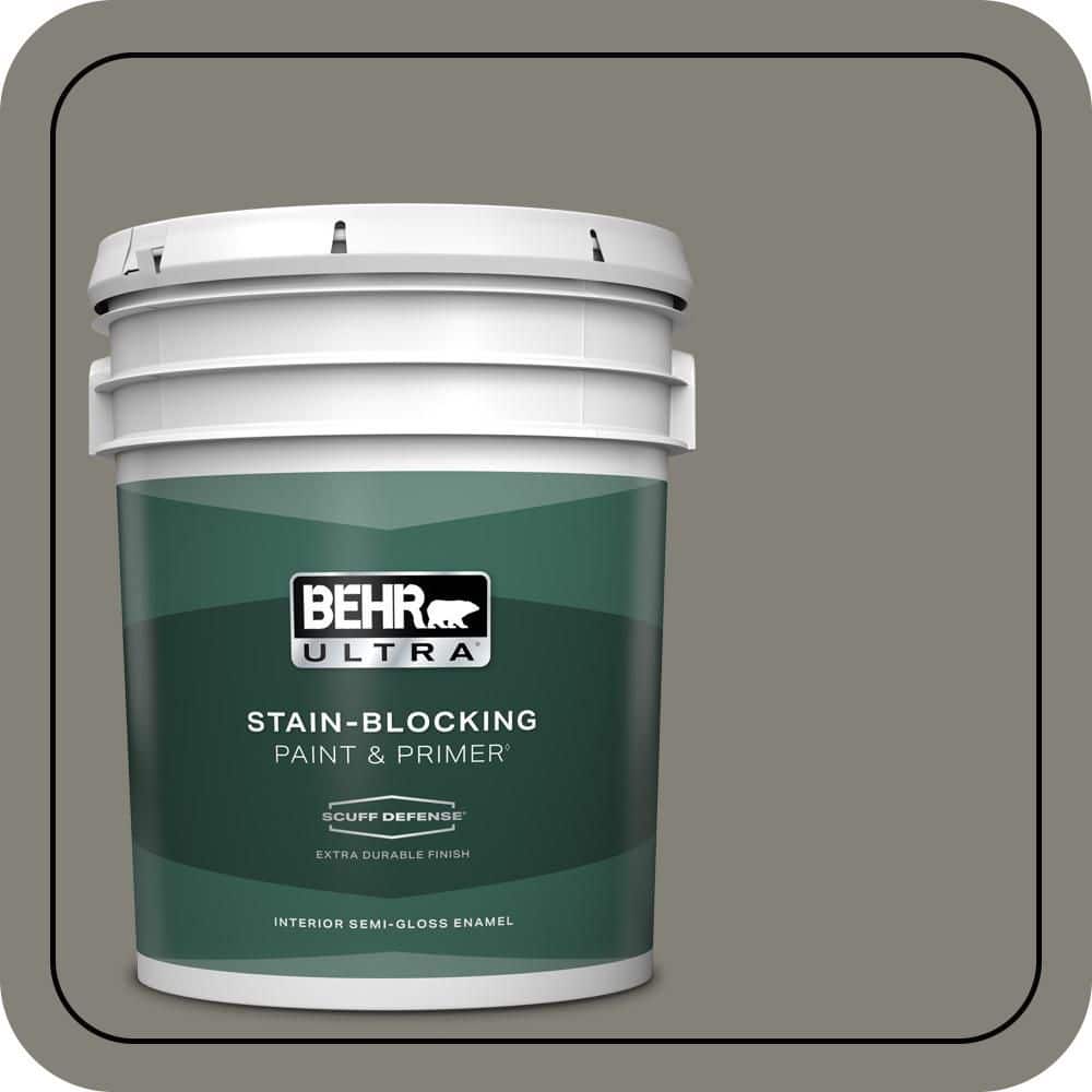 BEHR ULTRA 5 gal. #N360-5A Wood Ash Extra Durable Semi-Gloss Enamel Interior Paint & Primer