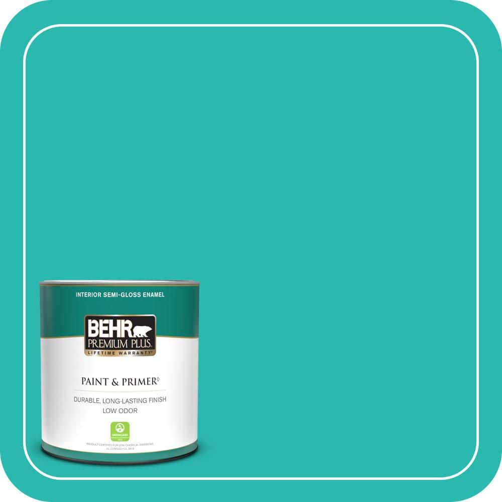 BEHR PREMIUM PLUS 1 qt. #P450-5 Island Aqua Semi-Gloss Enamel Low Odor Interior Paint & Primer