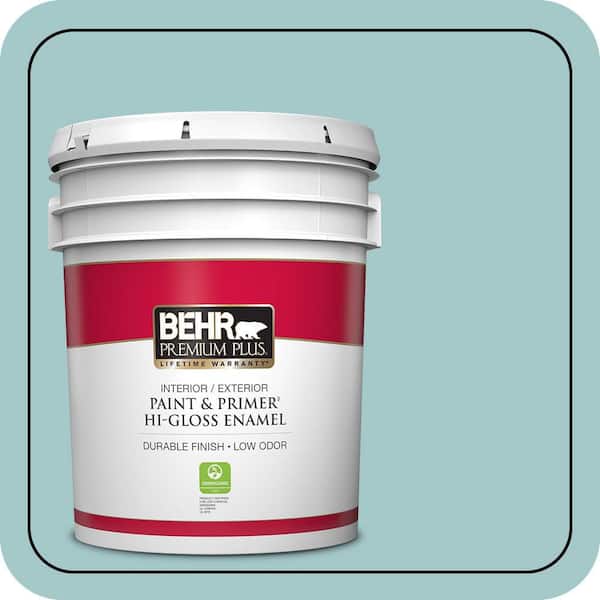 BEHR PREMIUM PLUS 5 gal. #PPU13-10 Ocean Boulevard Hi-Gloss Enamel Interior/Exterior Paint & Primer (2)