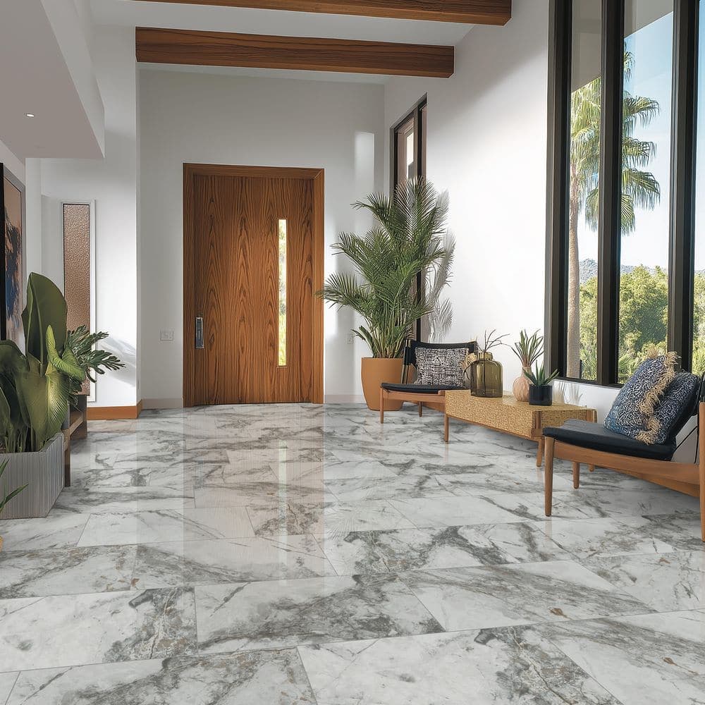 MSI Delle Croccante Rectangle 16 in. x 32 in. Polished White Porcelain Marble Look Floor and Wall Tile (14.2 sq. ft./Case) (3)
