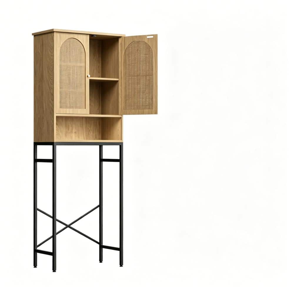Whatseaso 23.6 in. W x 68.9 in H x 9.8 in. D Wood in Beige Over The Toilet Storage Cabinet with Adjustable Shelf (1)