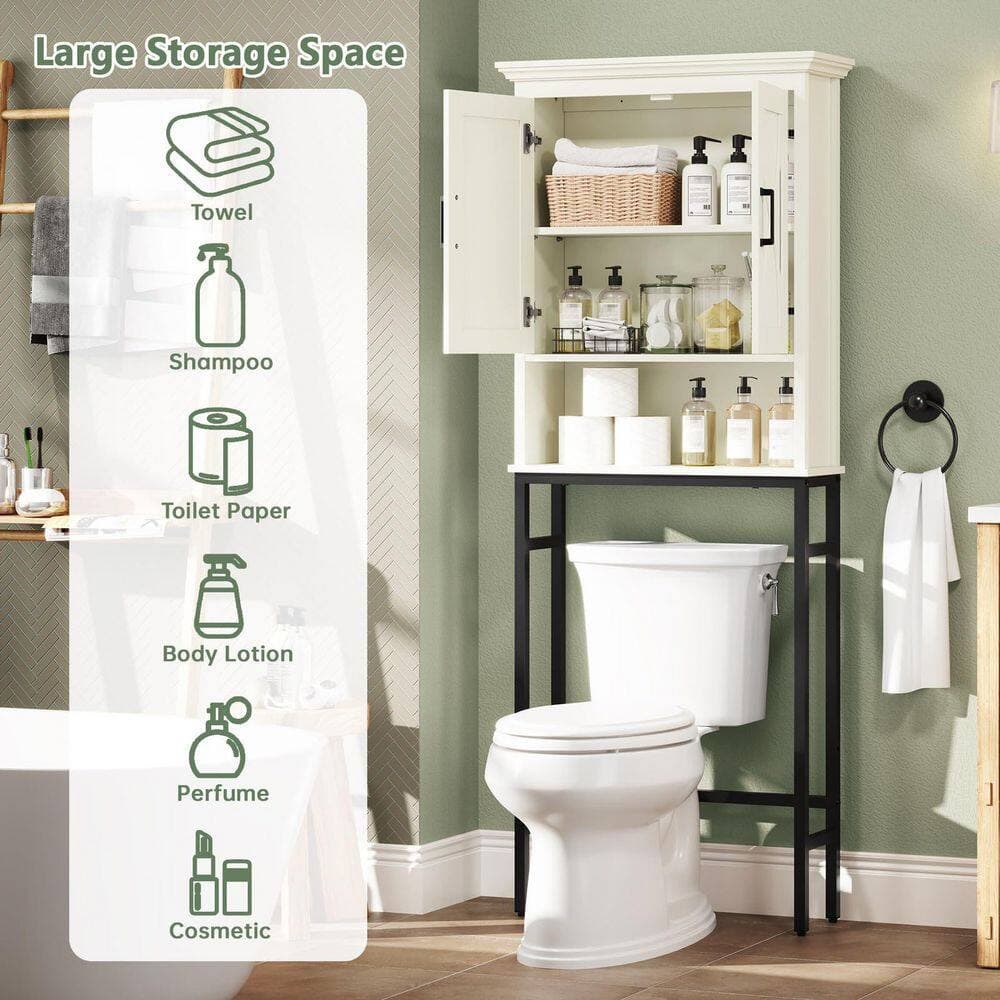 Wudkey 26.8 in. W x 68.9 in. H x 8.86 in. D Metal Rectangular Bathroom Organizer Above Toilet Storage Shelf in White (2)