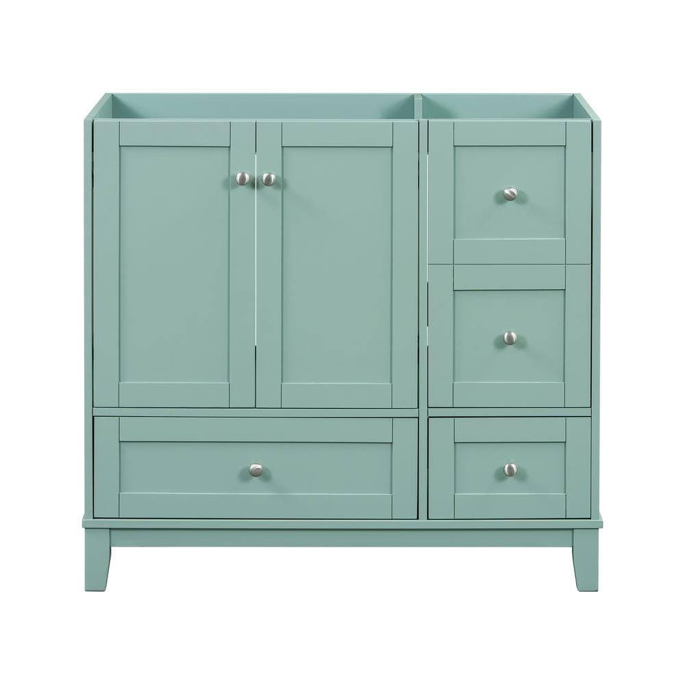 Tenleaf 35.40 in. W x 17.50 in. D x 33.00 in. H Bath Vanity Cabinet without Top in Green with USB Charging and 3-Drawers (1)