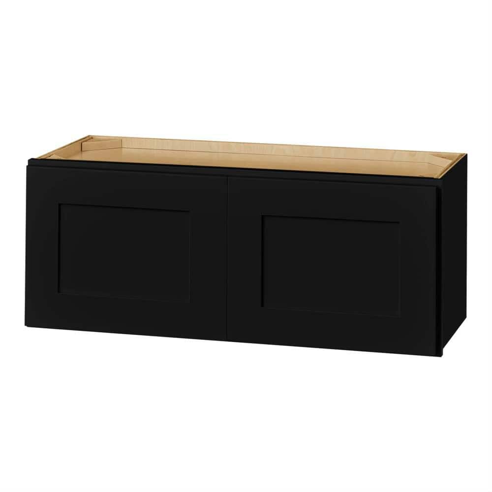 Hampton Bay Avondale 30 in. W x 12 in. D x 12 in. H Ready to Assemble Plywood Shaker Wall Bridge Kitchen Cabinet in Raven Black