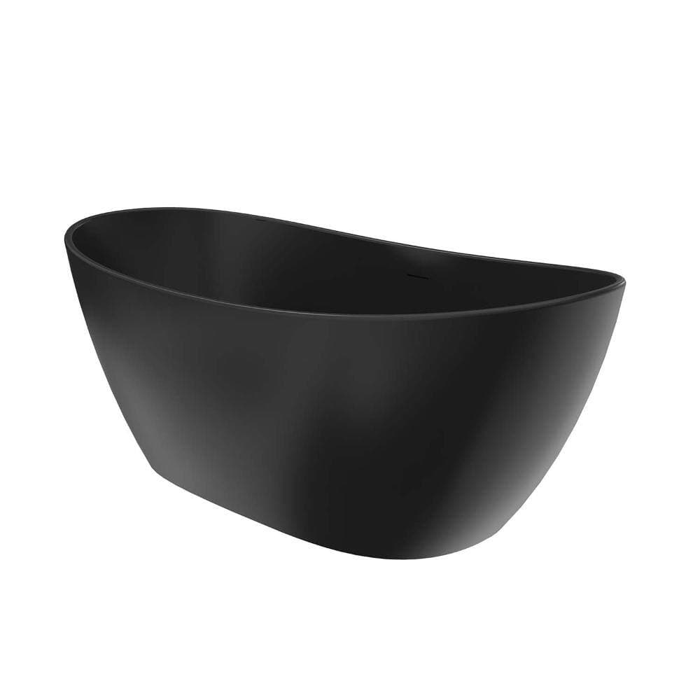 INSEEDE Aurelia 65 in. x 33.5 in. Matte Black Solid Surface Freestanding Soaking Bathtub with Extra-Deep Design (3)