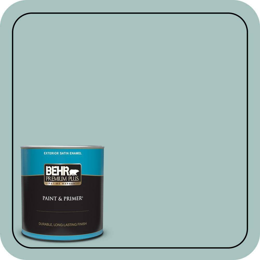 BEHR PREMIUM PLUS 1 qt. #T17-08 Polished Aqua Satin Enamel Exterior Paint & Primer