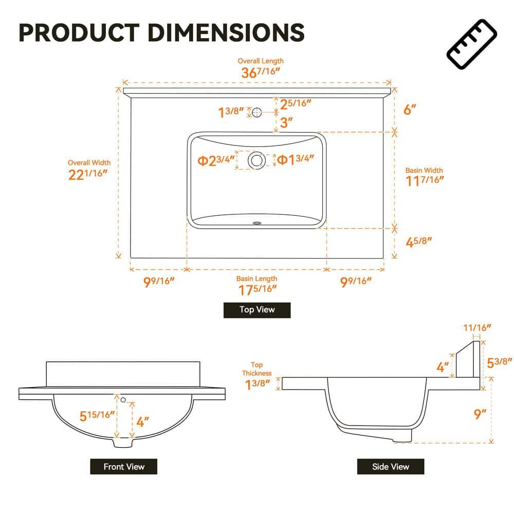 Getpro 36 in. W x 22 in. D Engineered Stone White Rectangular Undermount Single Sink and 4 in. H Backsplash Vanity Top in Gray (3)