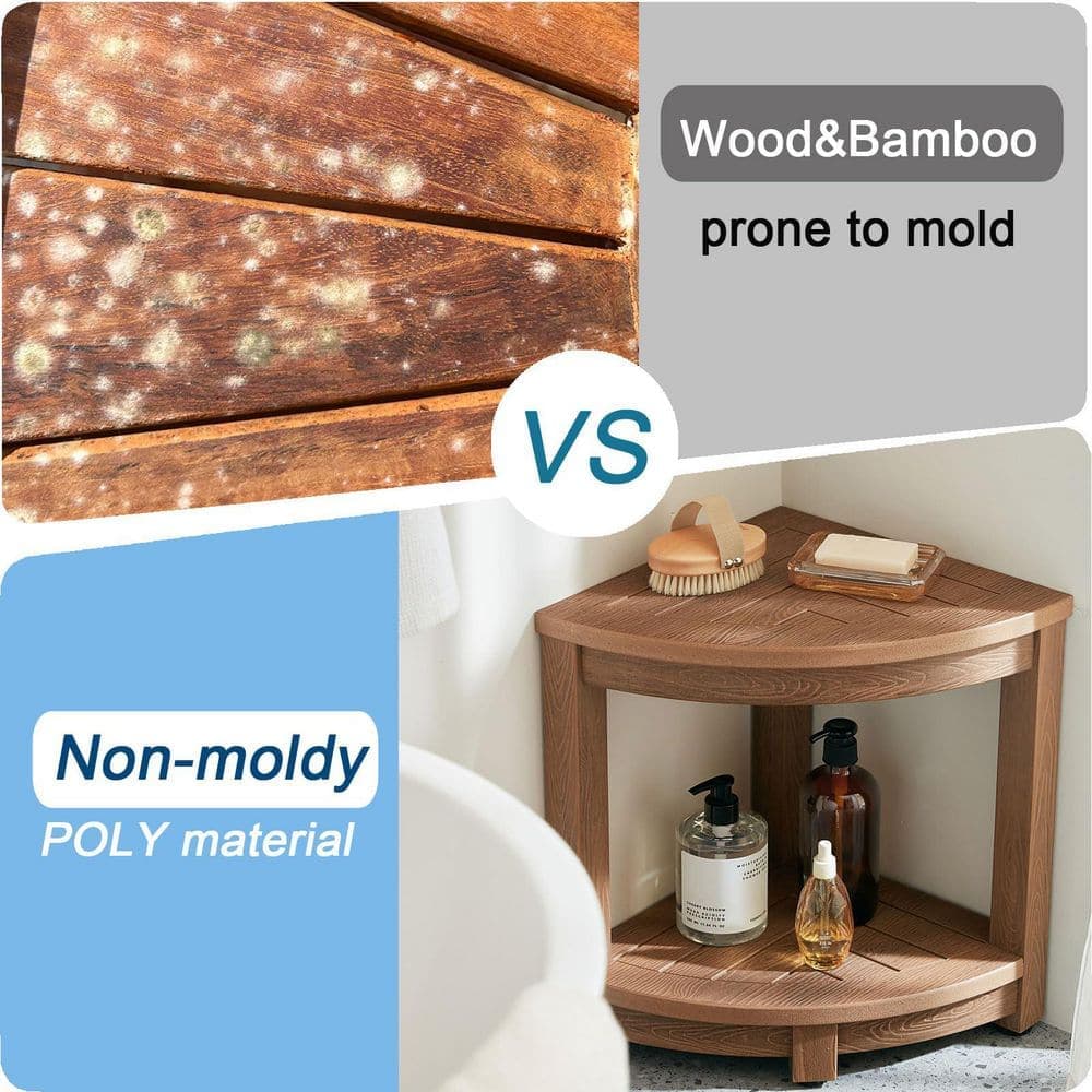 Wudkey 13 in. W Poly Lumber Plastic Shower Seat in Brown, Waterproof Bathroom Shower Bench Seat for Inside Shower (3)