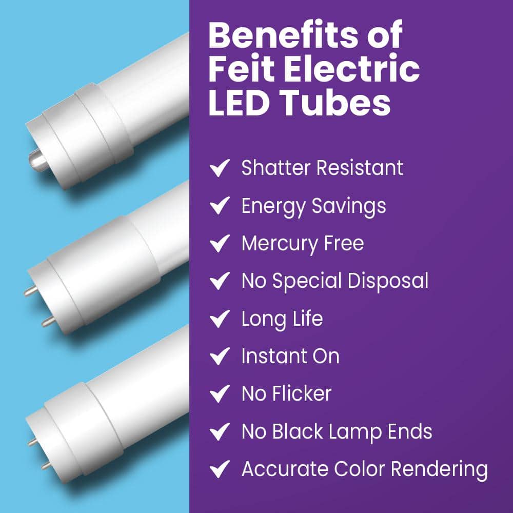 Feit Electric 32-Watt Equivalent 4 ft. White Linear Tube T8/T12 G13 Type B Ballast Bypass LED Light Bulb, Daylight 5000K (10-Pack) (4)