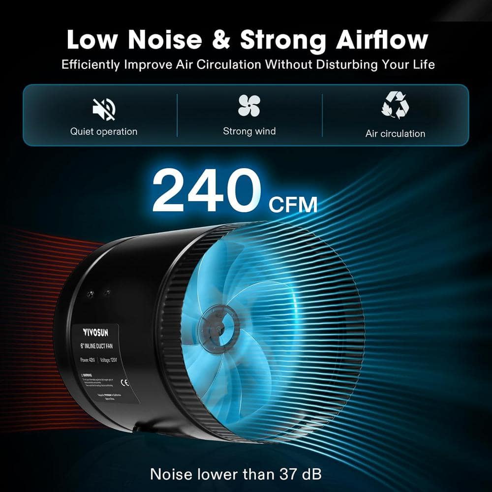 VIVOSUN 240 CFM 6 in. Inline Booster Duct Fan with Low Noise in Black (3)