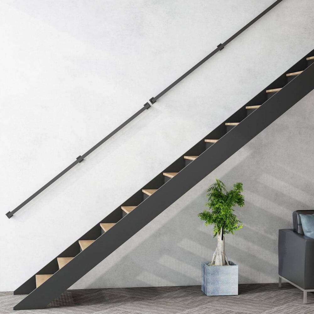 Unbranded 5 ft. Black Iron Handrail Sturdy Wall Mounted Stair Railing Industrial Chic Square Tube for Indoor Safety 2 Piece (3)