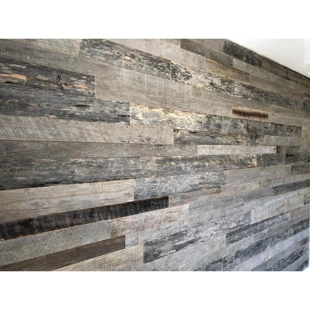 Vintage Timber 3/8 in. x 4 ft. Random Width 3 in. - 5 in. Grey Reclaimed Barn Wood Planks Decorative Wall Panel (10 sq. ft./Pack) (3)