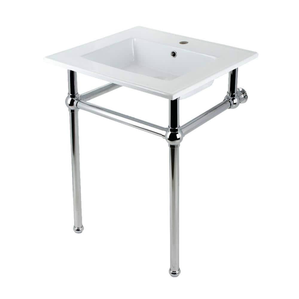 Kingston Brass Fauceture 25 in. Ceramic Console Sink Set with Brass Legs in White/Polished Chrome (1)