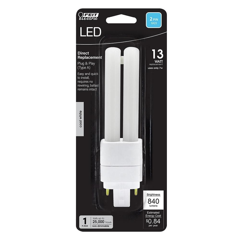 Feit Electric 13-Watt Equivalent PL Twintube CFLNI Bi-Pin Plug-In GX23 Base CFL Replacement LED Light Bulb, Cool White 4100K (1-Pack) (4)