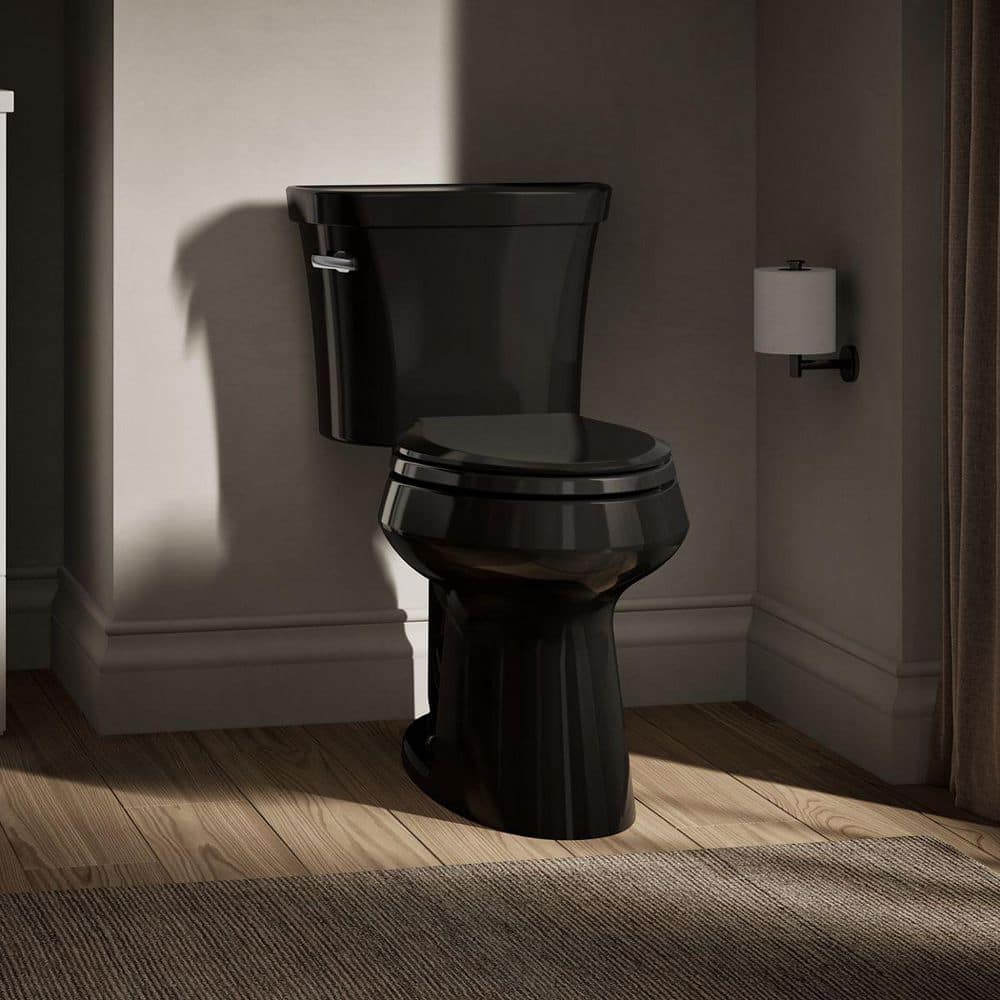 KOHLER Highline 12 in. Rough In 2-Piece 1 GFP Single Flush Elongated Chair Height Toilet in Black Black, Seat Not Included (1)