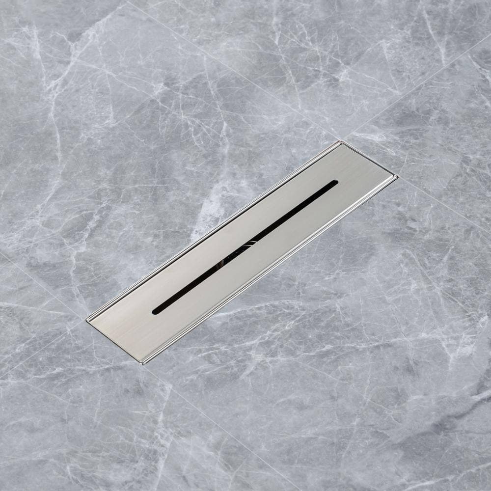 Flynama 12 in. Stainless Steel Linear Grid Shower Drain in Brushed Nickel (2)