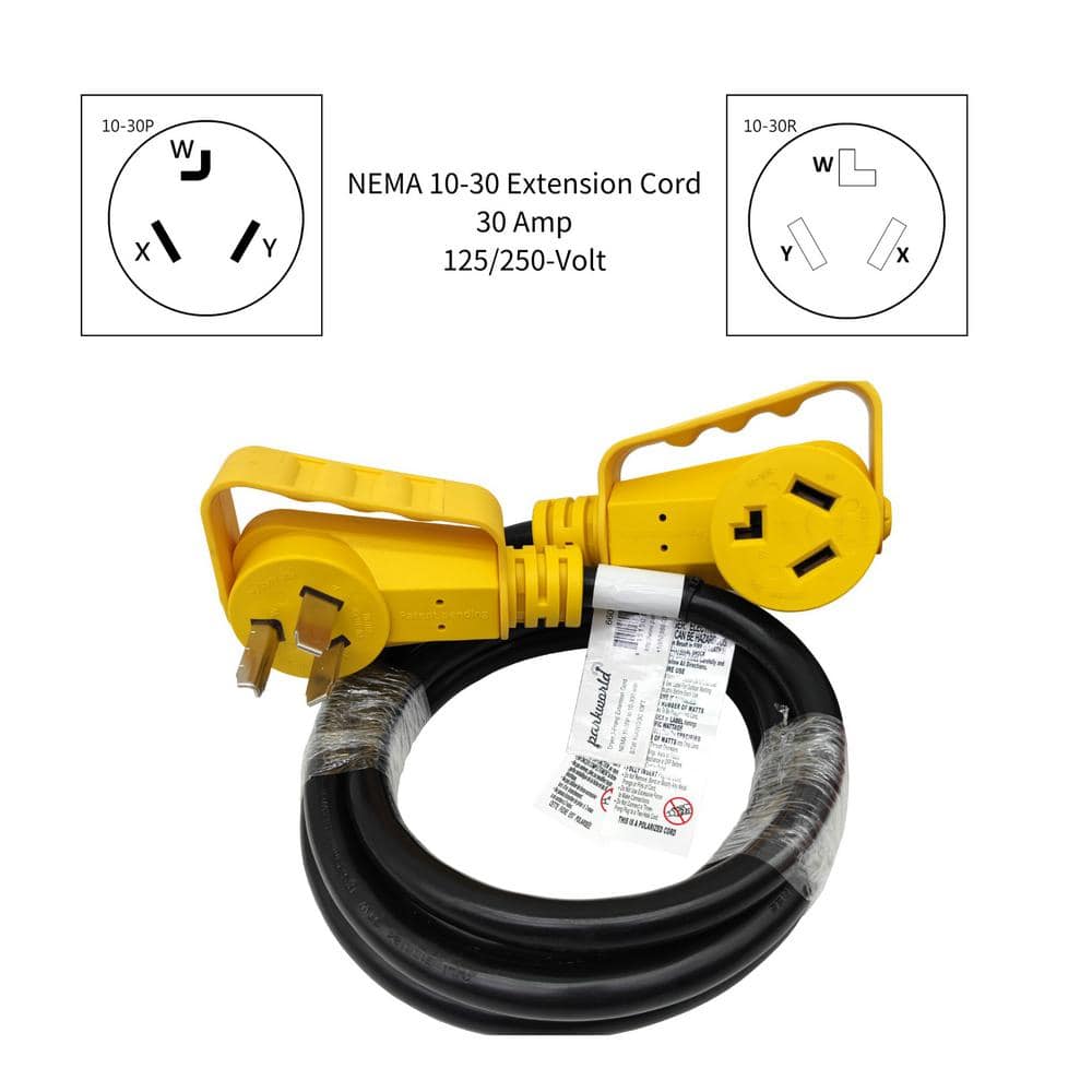 parkworld 10 ft. 10/3 30A 125/250-Volt Indoor/Outdoor 3 Prong NEMA 10-30 Dryer Extension Cord with Handle and Lighted end, Black (3)