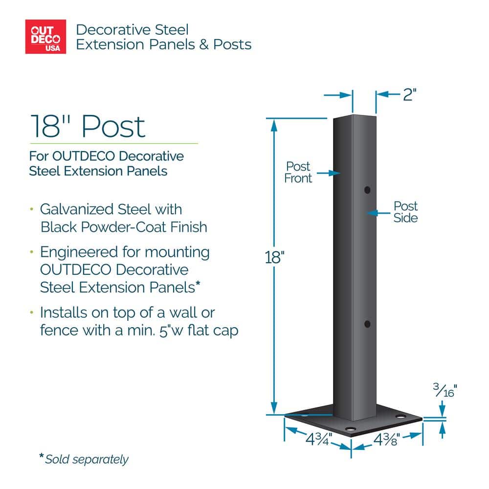 OUTDECO 18 in. Galvanized Black Steel Decorative Screen Panel Wall Extension Post (3)