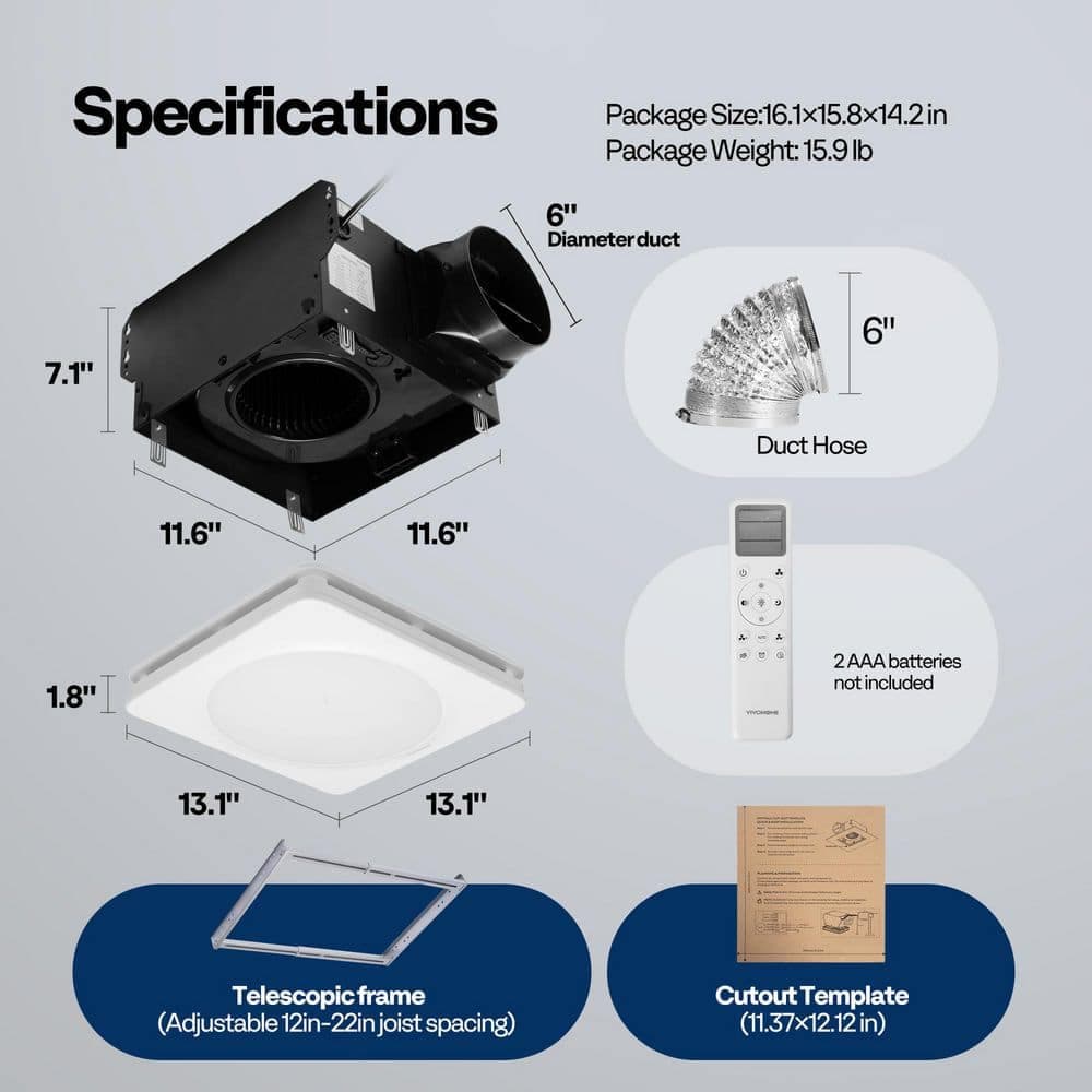 VIVOHOME 240 CFM Ceiling Bathroom Exhaust Fan with Humidity Sensor, 5-Color LED Lig and Remotet (2)