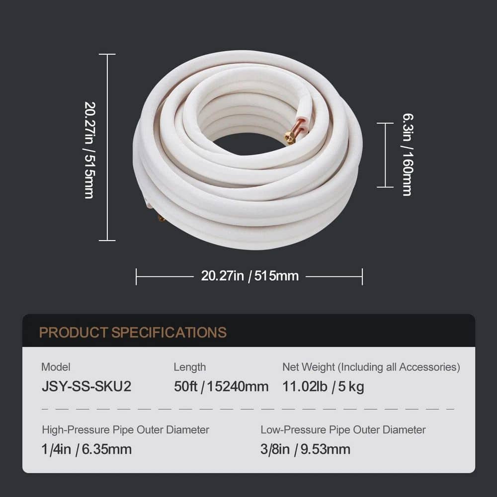 Unbranded 50 ft. Mini Split Line Set, 1/4 in. and 3/8 in. O.D Copper Pipes Tubing and Triple-Layer Insulation with Wrapping Strips (2)