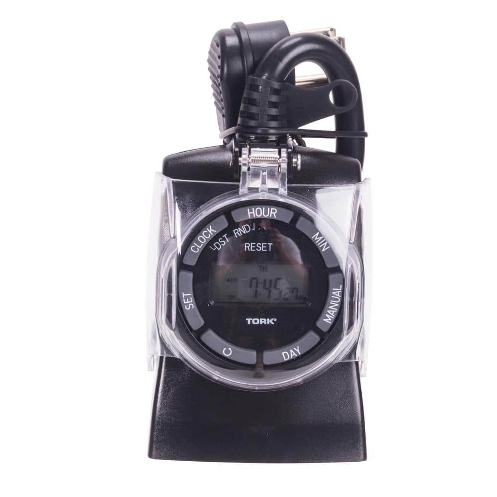 TORK 15 Amp 24/7 Outdoor Digital Multi-Settings Timer with Swing-Up Cover Grounded 3-Conductor 2-Outlet