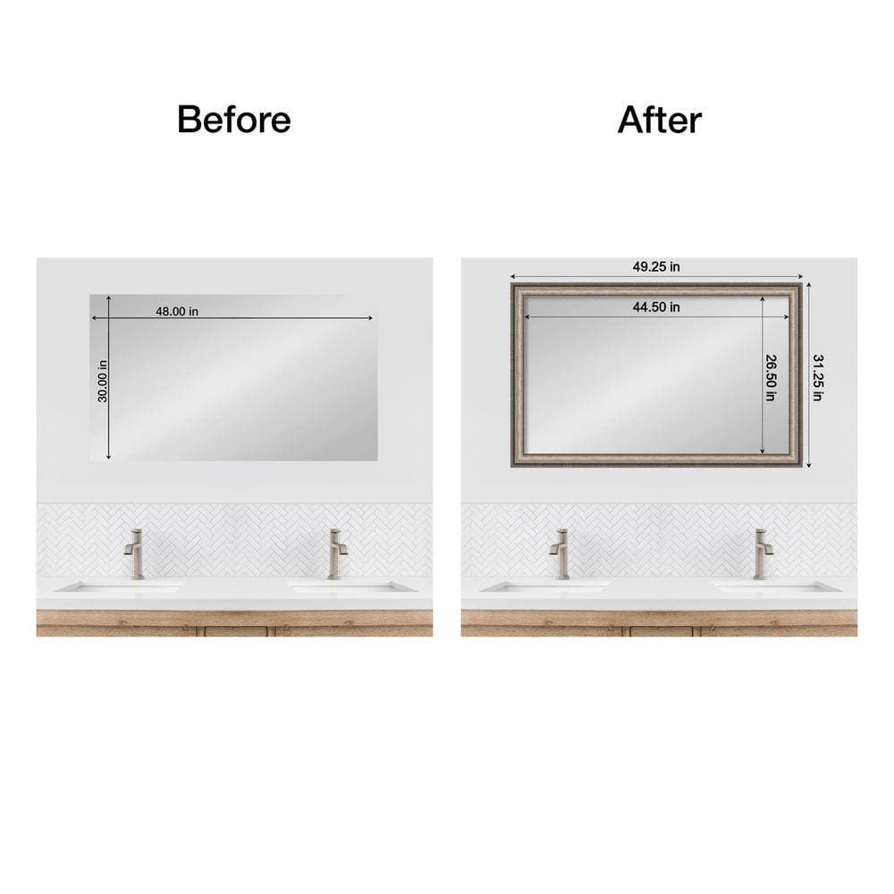 Amanti Art Mirror Makeover Lyla Ornate Silver 49.25 in. W x 31.25 in. H Bathroom Mirror Frame Border Kit-Fits a 48 x 30 mirror (2)