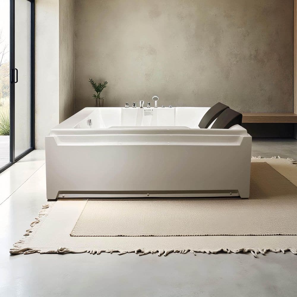 LIVACA 72.83 in. x 48.43 in. Jetted Whirlpool Bathtub with Left Drain in Glossy White Acrylic for 2 Person Hydro Massage (2)