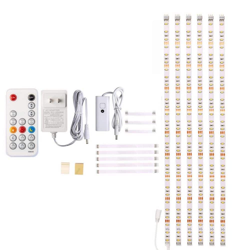 Wudkey 6-Pack 20 in. Under Cabinet LED Strip Lights with Remote Control, Dimmer and Adapter for Kitchen Cabinet, 6000K White (1)