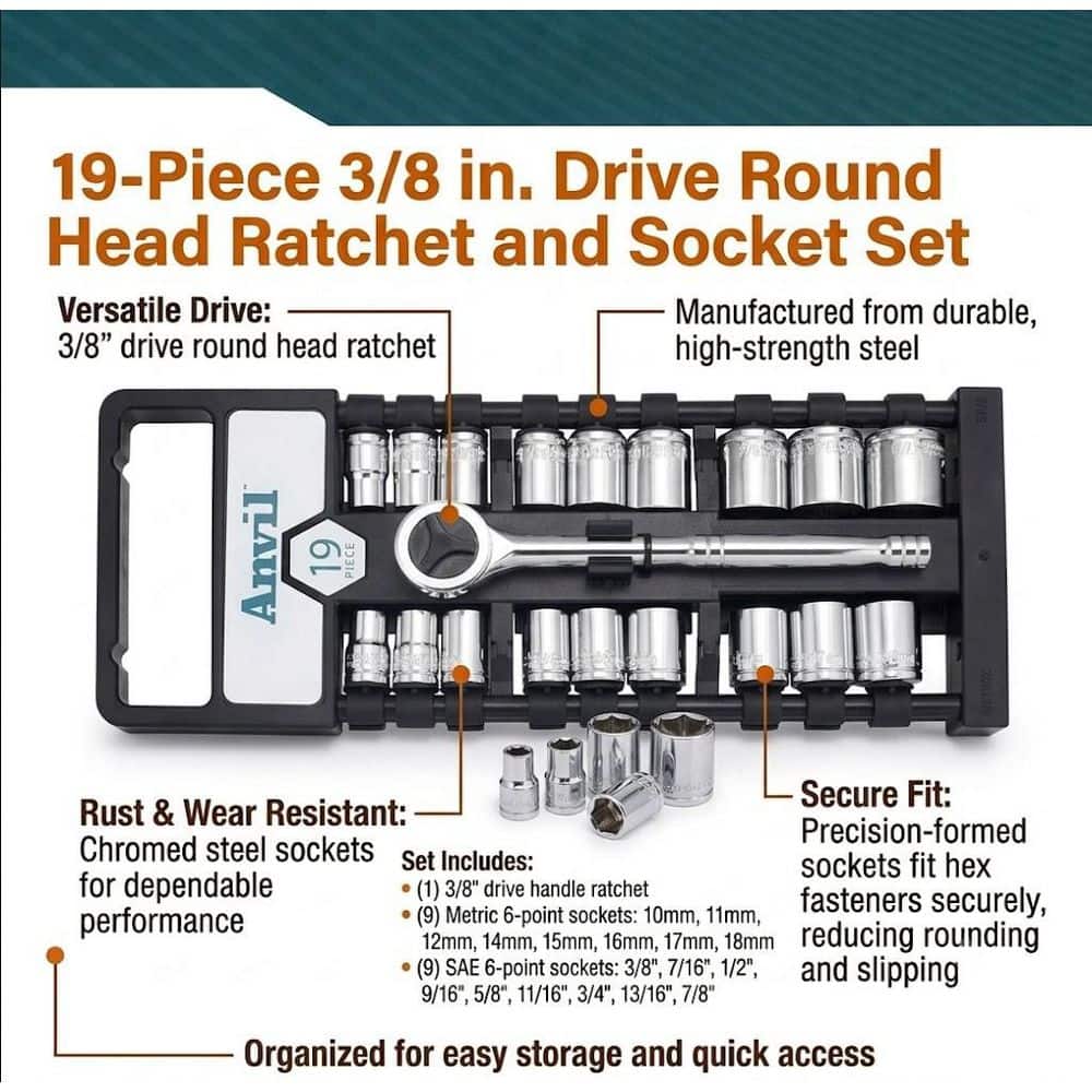 Anvil 19-Piece 3/8 in. Drive Round Head Ratchet and Socket Set (2)