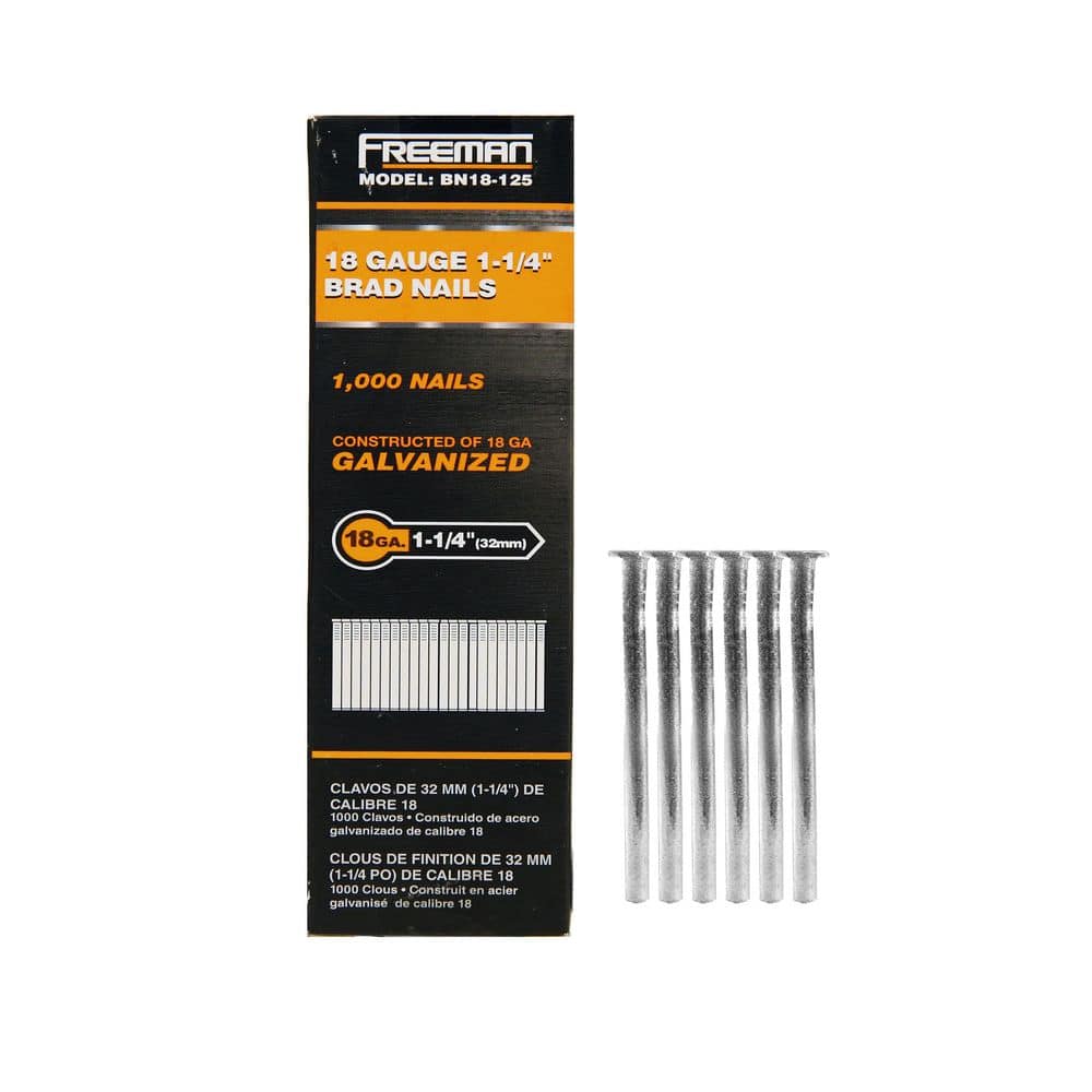 Freeman 18-Gauge 1-1/4 in. Glue Collated Electrogalvanized Brad Nails-1000 Ct.-Indoor/Covered Outdoor-Trim, Moulding, Baseboards