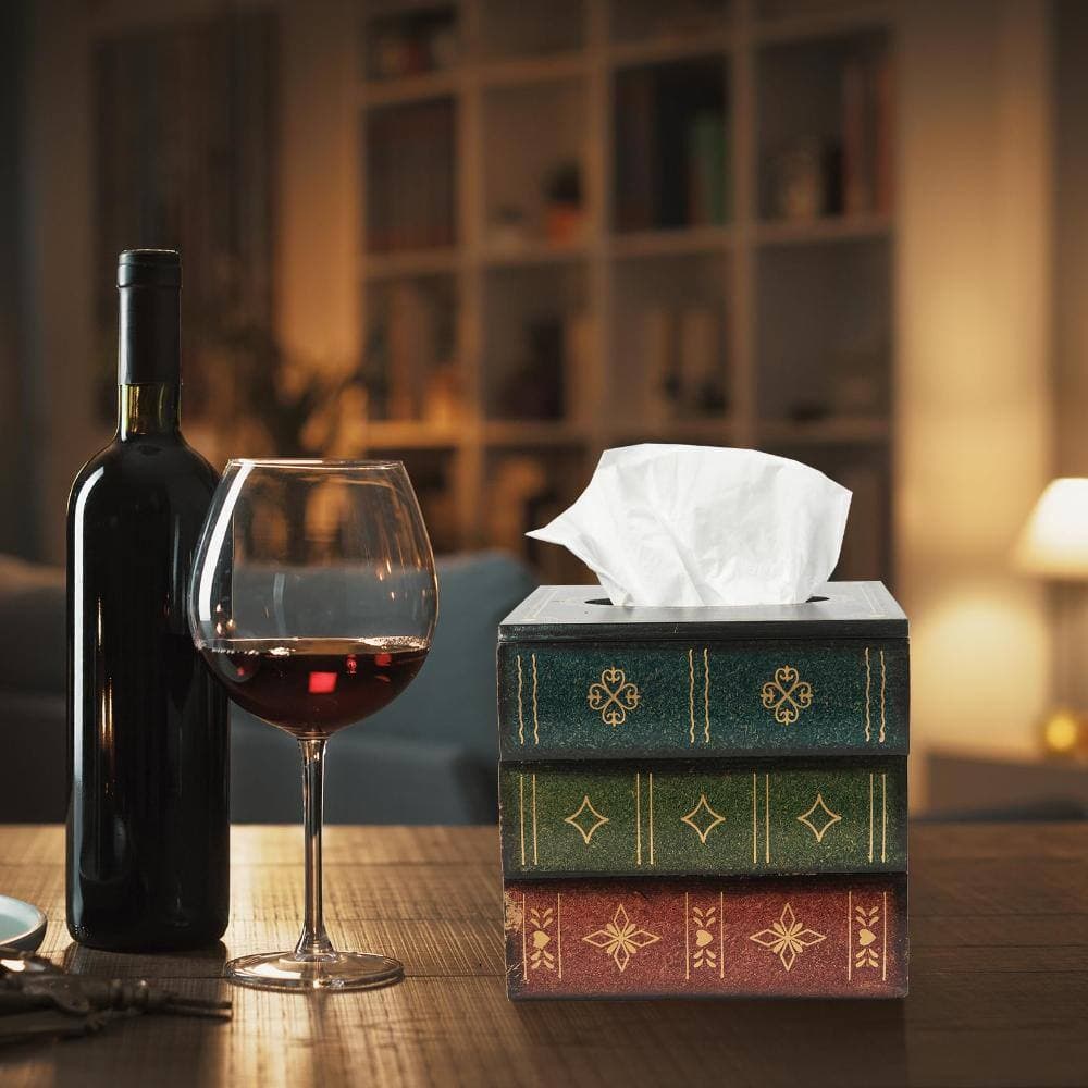 Unbranded Classic Retro Wooden Book Tissue Box Cover, Square Tissue Holder for Home Decor, Kitchen, Office, Green (3)