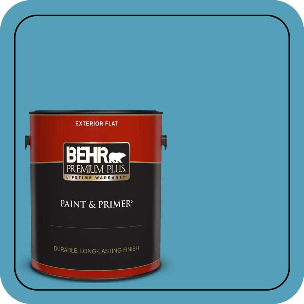 BEHR PREMIUM PLUS 1 gal. #M480-5A North Pole Blue Flat Exterior Paint & Primer (1)