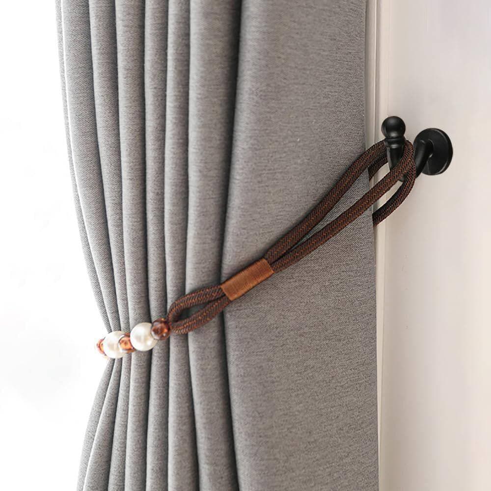 KHKFY Matte Black 8-Pack U-Shaped Heavy Duty Aluminum Alloy Curtain Tie Back Hooks with Ball End Wall Fixings for Curtains (3)