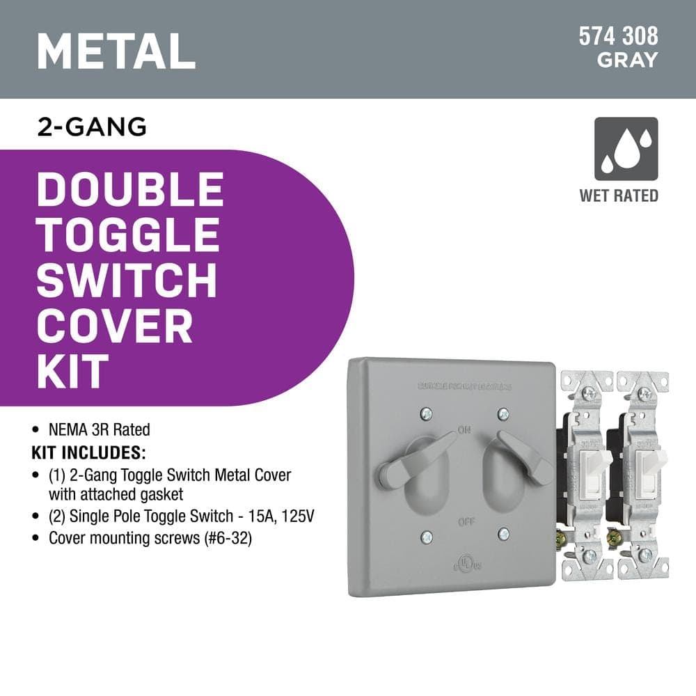 Commercial Electric 2-Gang Metallic Weatherproof Toggle Switch Outlet Cover Kit, Gray (2)
