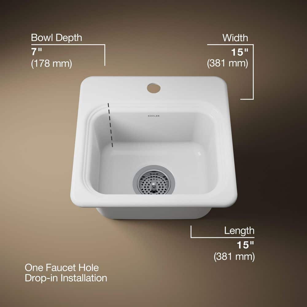 KOHLER Northland Drop-In Cast-Iron 15 in. 1-Hole Single Bowl Entertainment Sink in White (3)